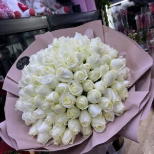 101 adet beyaz gül buketi